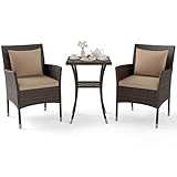 LIFEZEAL Salotto da Giardino Esterno, in Rattan PE, Set Giardino Esterno, 2 Divanetti con Cuscini Rimovibili e Tavolino da Caffè in Vetro Temprato, Poltrone per Terrazza (Marrone+Giallo)