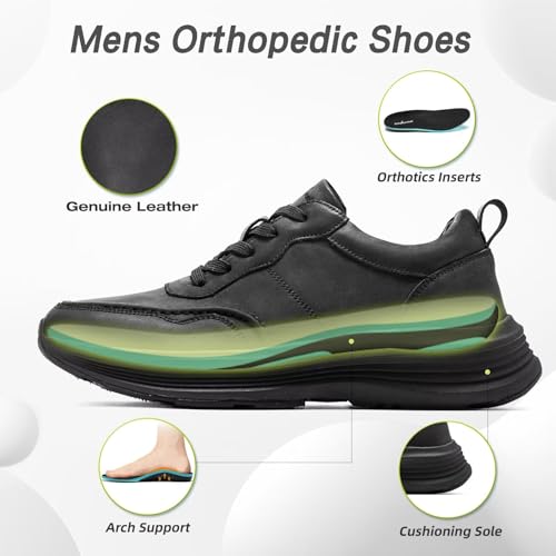 OrthoComfoot Men's Orthopedic Leather Dress Walking Shoes: Comfortable Arch Support Plantar Fasciitis Flat Feet Sneakers, Casual Business Work Orthotic Thick Sole Foot Heel Pain Relief Oxfords3