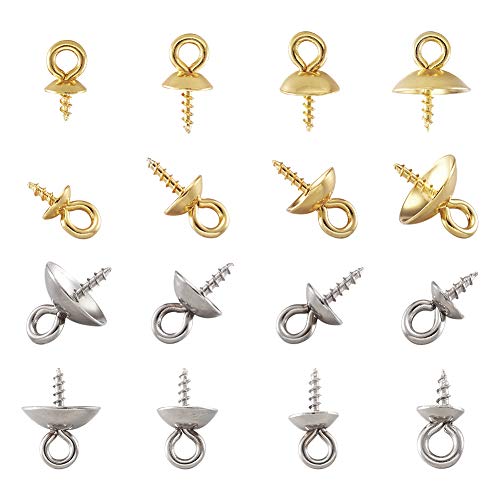 Craftdady 80 Stück Edelstahl-Schraubösen mit Perlen für Halb gebohrte Perlen Schmuckherstellung, 5 Größen, 3 Farben Cover