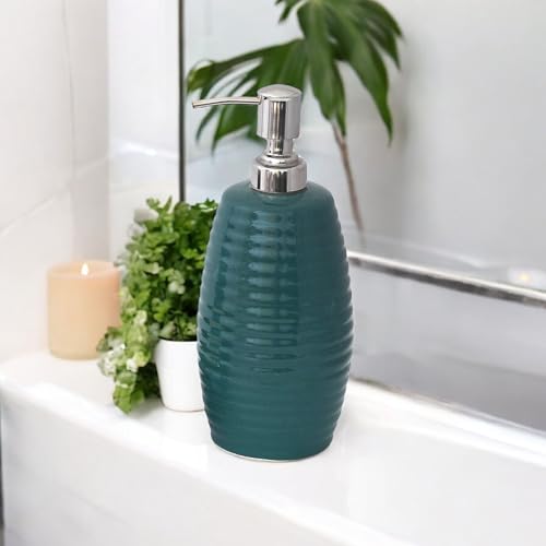Image of Ceramic Soap Dispenser 330ml (Set of 1) | Refillable Hand Wash, Lotion & Sanitizer Pump Bottle for Bathroom & Kitchen | Green