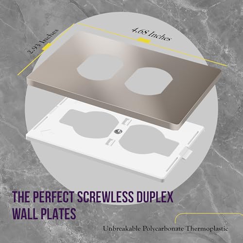 Image of ENERLITES Screwless Duplex Wall Plate, Child Safe Receptacle Outlet Cover, Standard Size, 1-Gang 4.68 inch x 2.93 inch, Unbreakable Polycarbonate Thermoplastic, UL Listed, SI8821-NK-5PCS, Nickel, 5 Pack