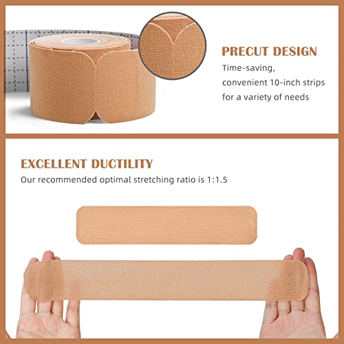 Ifwevs 16Ft Precut Kinesiology Tape, Sports Recovery & Support Tape For Joint & Muscle Pain，Cotton Elastic Athletic Tape Latex Free, 2Inch X 16Ft（Beige） #TOP3