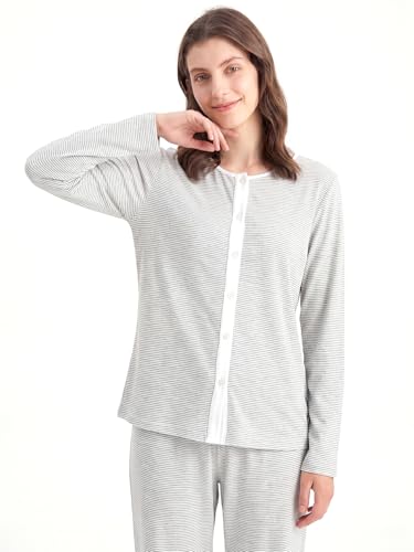 Image of Latuza Women's Petite Cotton Pajama Set Striped Button Down Pjs