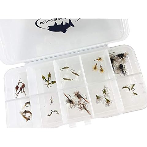 RiverBum Mayfly Dry Fly Assortment Kit with Fly Box, Gray Drakes, Blue Winged Olives, Blue Winged Olives - BWO, Parachute Adams, Emergers for Trout Fly Fishing - 30 Piece Cover