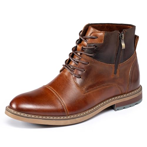 Holy dove Mens Oxford Leather Dress Boots Cap Toe Side Zip Fashion Mid Top Chukka Ankle Boots for Men Size 9.5