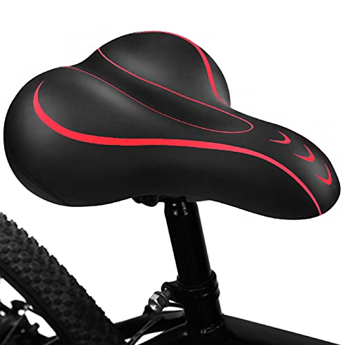 BLUEWIND Bike Seat, Most Comfortable Bicycle Seat Memory Foam Waterproof Bicycle Saddle - Dual Shock Absorbing - Best Stock Bicycle Seat Replacement for Mountain Bikes, Road Bikes-Red