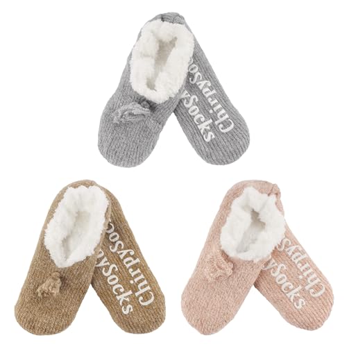 BambooMN Adult Women Soft Warm Cozy Fancy Yarn Slippers Non-Slip Lined Socks, Indoor Comfy House Travel Slippers