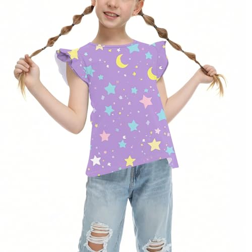Girls' Graphic T-Shirt Ruffle Sleeve Casual Summer Crewneck Tees Tops Ages 4-132