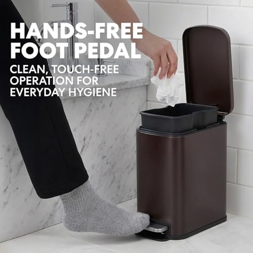 Image of SIMPLI-Magic 6L /1.6G Stainless Steel Bathroom Trash Can with Hands-Free Foot Pedal, Quiet Soft-Close Lid, Compact Space-Saving Size