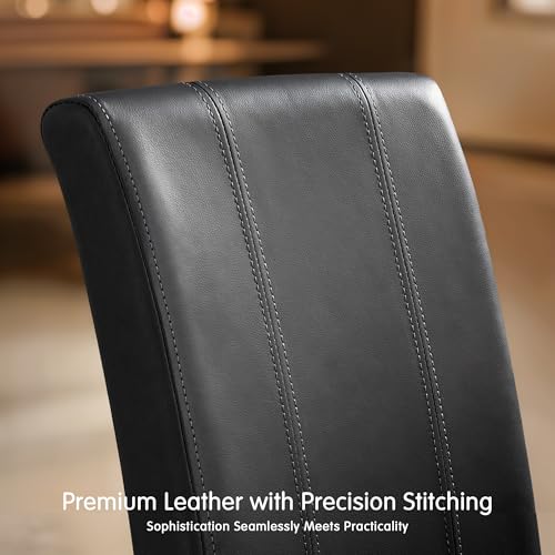 Image of CHUN YI Dining Chairs Set of 8, Faux Leather Dining Room Chairs, Upholstered Modern Kitchen Parsons Chairs for Dining Room with Sturdy Wood Legs, Black