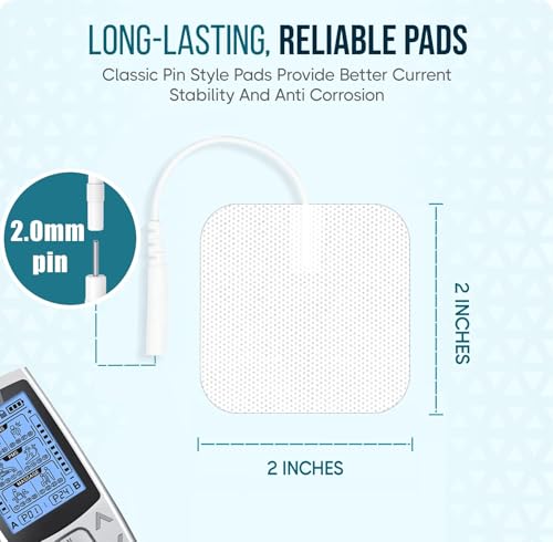 Image of TENS Unit Electrode Pads 2x2 inch - 20 Pack SM Electrodes 50 Reusable EMS /TENS Pads Replacement Pads | High Conductivity Carbon Film | Latex-Free | Compatible with AUVON, TENS 7000 & 2mm Pin Devices