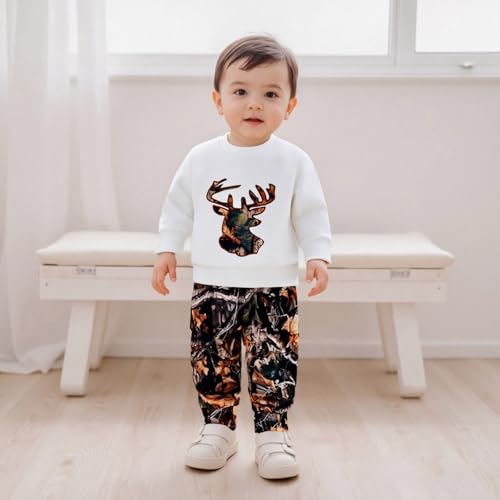 Toddler Baby Boy Hunting Clothes Reindeer Embroidery Long Sleeve Sweatshirt Jungle Camo Pants Set Fall Winter Outfit3