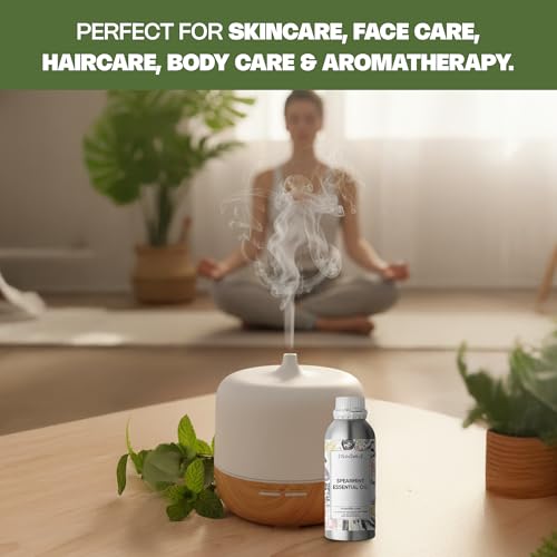 Image of VedaOils Spearmint Essential Oil 100ml | 100% Pure, Natural & Undiluted Spearmint Oil for Facial Hair, Skin and Body Care | Massage, Aromatherapy, Relaxation & Refreshing Aroma