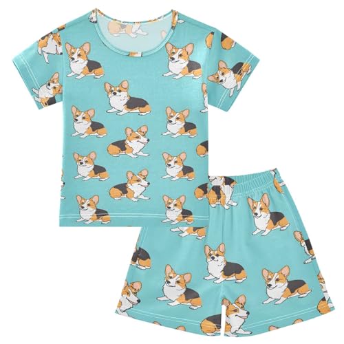 ALAZA Hipster Puppy Dog Blue Pajamas Short Sleeve 2 Piece Sleepwear Top and Bottom Pajama Set Unisex
