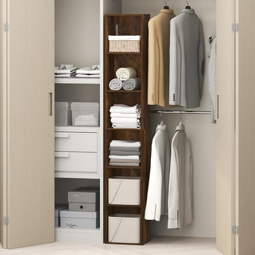 Image of Furinno Cubicle 6-Tier Closet Organizers and Storage, Closet Organizer, Open Shelf Closet Storage, 21.1 inch W, for Wardrobe, Bedroom, Living Room, Amber Pine