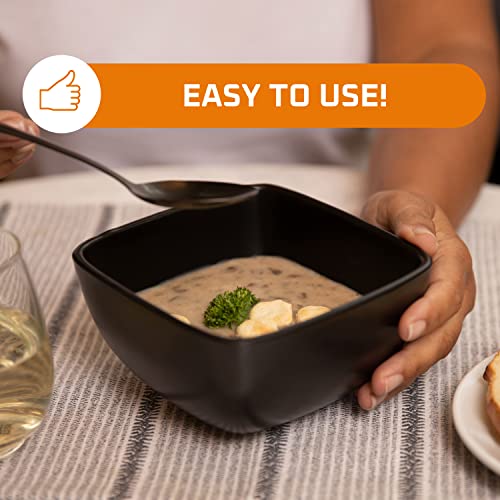 Bruntmor 26 Oz Black Porcelin Ceramic Square Soup Bowls With Handles, Soup Crocks Set Of 6, Large Black Soup Bowls For Kitchen, Side Dish, Soup, Cereal,Ice Ice Cream And Salad, Perfect For Christmas #TOP3