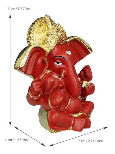 Image of eCraftIndia Golden and Red Polyresin Lord Ganesha Idol for Home, Temple, Office for Devotees, Family, Friends - Suitable for Diwali, Ganesh Chaturthi, Housewarming