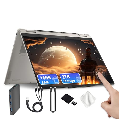 Image of Lenovo Yoga 7 2-in-1 16 inch WUXGA Touchscreen Copilot+ PC Laptop, AMD Ryzen AI 7 350, 16GB LPDDR5X RAM, 2TB Storage (1TB SSD&1TB Docking), Backlit Keyboard, Fingerprint, WiFi 7, Win 11, Seashell