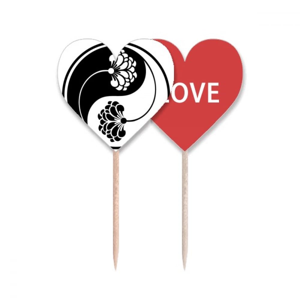 Lable cupcake pick Yin-Yang avec drapeaux cœur en bois pour décoration de table