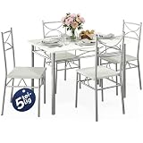 Casaria® Esstisch mit 4 Stühlen Holz 5 TLG Set Metall 110x70cm Industrial Esszimmer Küche Stühle Tisch Möbel Essgruppe Sitzgruppe Paul Weiß