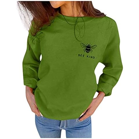 Wtouhe Women's Sweatshirt Tunic Casual, 2020 Winter Trendy Fashion Pullover No Hood Bee Kind Letter Print Loose Tops Women Sweatshirts Crew Neck Solid Long Sleeve Sweatshirts Cover