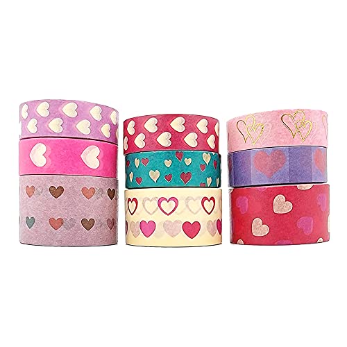Valentines Day Love Hearts Washi Tapes, 9 Rolls of Reusable Sticker Tape Roll, Washi Tape Set, Hearts Extra Wide Washi Tape, Versatile Crafting Supplies - Serenity Fair