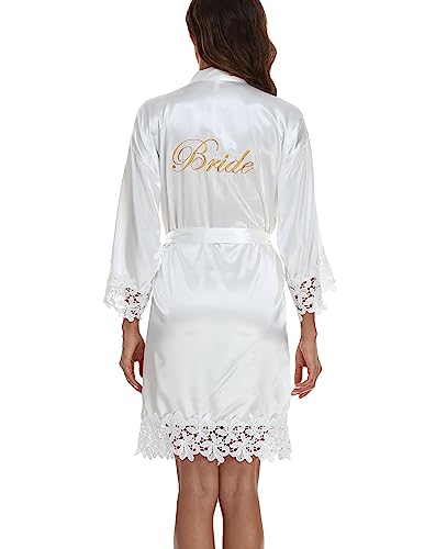 Crystal Dew Women's Lace Trim Bride Kimono Robes with Embroidery Bridal Silky Satin Bathrobe Wedding Party Sleepwear3