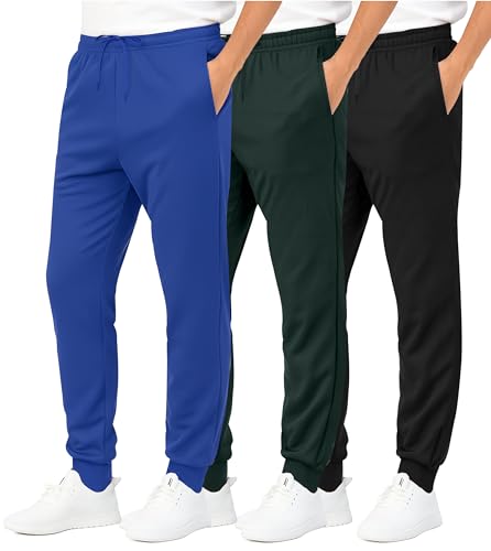Image of Real Essentials 3 Pack: Boys' Athletic Jogger Sweatpants - Kids Teens Youth Active Sports Pants with Pockets (Sizes 5-18)