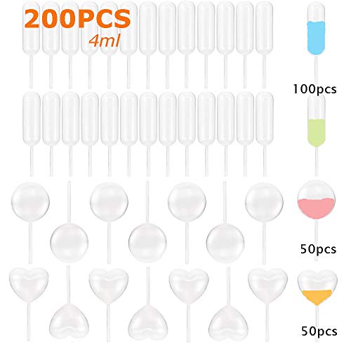 200PCS 4ml Mini Squeeze Transfer Cupcakes Pipettes-Rectangular,Heart,Round Shape,Disposable Plastic Droppers for Cupcake,Dessert,Strawberries