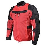 Xelement XS8161 Men's 'Venture' All Season Black with Red Tri-Tex and Mesh Motorcycle Rider Jacket with X-Armor - Large