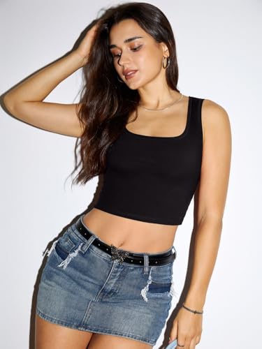 REORIA Womens Basic Square Neck Ribbed Tank Tops Workout Crop Tops 2025 Summer Sleeveless Slim Fit Shirts4