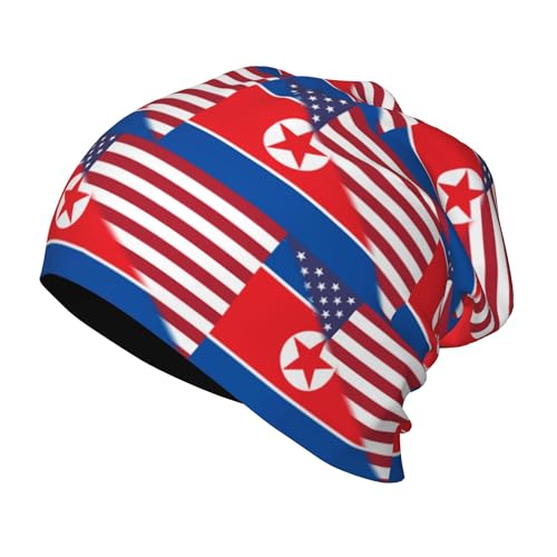 American Flag and North Korean Flag Kids Leisure Elastic Knitted Hat Junior Large Size Knit Cap Child Beanie Black