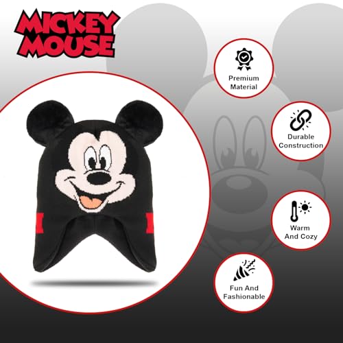 Mickey Mouse 2 Pc. Hat and Snow Gloves Set for Boys and Toddlers, Kids Warm Pom-Pom Beanie and Cute Red Mittens3