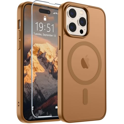 Image of SUPFINE Magnetic for iPhone 14 Pro Max Case (Compatible with MagSafe) (Military Grade Drop Protection) Slim Translucent Shockproof with Anti-Fingerprint Phone Case,Brown