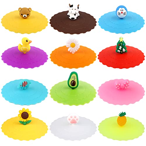 Vegena Lot de 12 couvercles en silicone pour verres, 10 cm, anti-poussière, anti-fuite, pour café, chope à bière, verre à vin