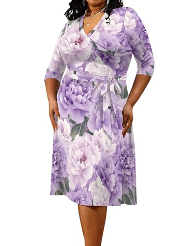 Image of PinkPatty Women's Plus Size Maxi Dress Print 3 /4 Sleeves V Neck Party Sundress Wedding Guest Dresses