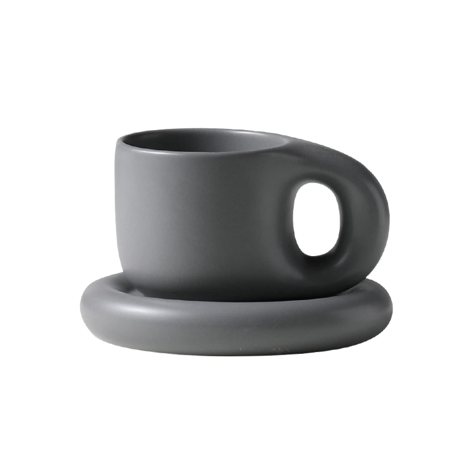 Kaffeetasse aus Keramik grau Fett mit Untertasse Teetasse Keramik Kaffeetasse Geschenk für Büro und Zuhause