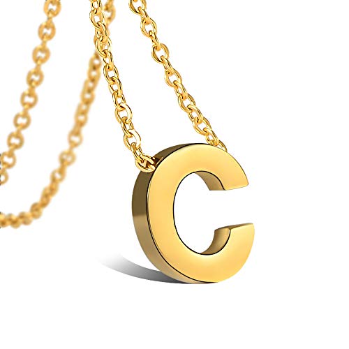 VU100 Collar Colgante de Inicial Letra C Colgante para Mujer Niñas de Acero Inoxidable Chapado en Oro, 45cm Cadena Cuerda Cover