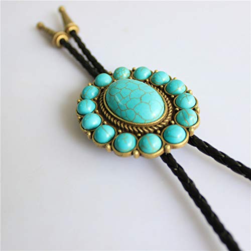 Image of Turquoise Agate Granite BOLO Tie for Men Women Leather Wedding Necklace Western Cowboy Necktie