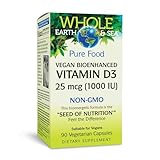 Whole Earth & Sea from Natural Factors, Vitamin D3 1000 IU (25 mcg), Whole Food Supplement, Vegan, 90 Capsules