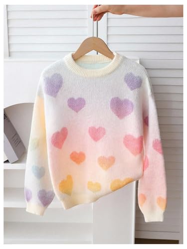 SweatyRocks Girl's Rainbow Heart Graphic Sweaters Crew Neck Long Sleeve Loose Pullover Tops4