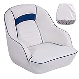 NORTHCAPTAIN P1 Pontoon Boat Seat Captain Bucket Seat with Boat Seat Cover,White/Pacific Blue