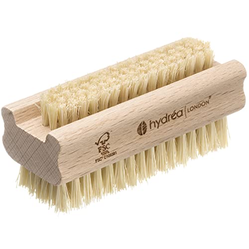 Hydrea London Nail Brush - Double-Sided Pedicure & Manicure Brush with Natural Cactus Bristles - 100% Vegan Hand Scrub Fingernail Cleaner & Tough Toenail Cleaning Scrubber - FSC Certified Beechwood