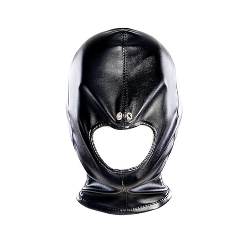Black Soft PU Lace-Up Hood Masks Leather Full Coverage Mouth Hole Breathable Head Masks