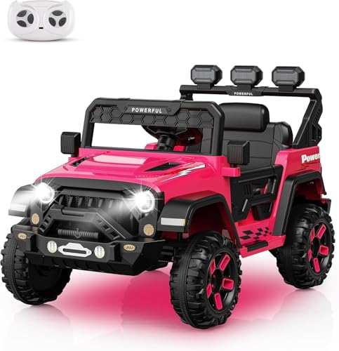 LIZHOUMIL 12v Kids Ride-on Truck with 3 Speeds, Electric Car with Parent Remote Control, LED Lights,...