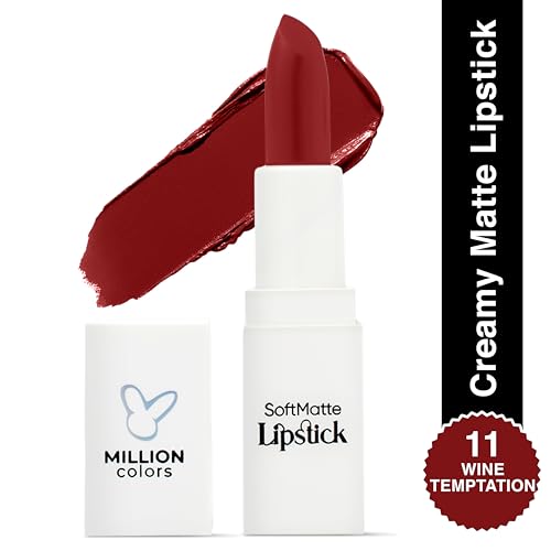 Image of Million Colors Creamy Matte Hydrating Lipstick| Infused With Almond Oil and Vitamin E| Long Lasting, Nourishing and Intense Hydration (Wine Temptation,11)