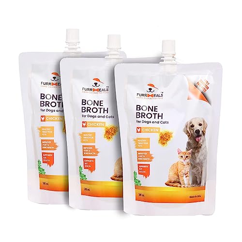 Image of FurrMeals Ready to Serve Chicken Bone Broth | Gravy /Wet Dog Food | Treat for Dogs and Cats | 300ml x Pack of 3 | Joint Health Natural Supplement,All Life Stages