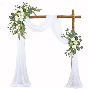 BestAlice Kit de fleurs artificielles pour arche de mariage (lot de 3), 2 guirlandes de fleurs artificielles avec 1 tissu drapé blanc pour décoration de fond, blanc 4