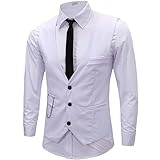 DOKKIA Men's Dress Vest Suit Waistcoat Formal Business Slim Fit V-neck Sleeveless Tuxedo Jacket with Chain White X-Large