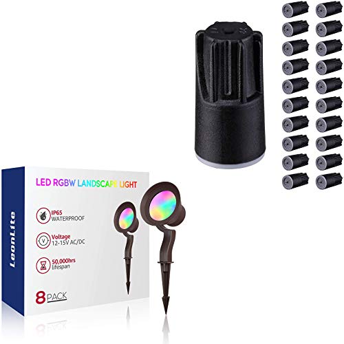 Leonlite Rgbw Led Landscape Spotlight Bundle Wire Connectors, 8-Pack 12W Rgbw Adjustable Angle Outdoor Waterproof Pathway Light, Aluminum Housing & 20-Pack Waterproof Wire Nuts, 22Awg-16Awg, Black #TOP6